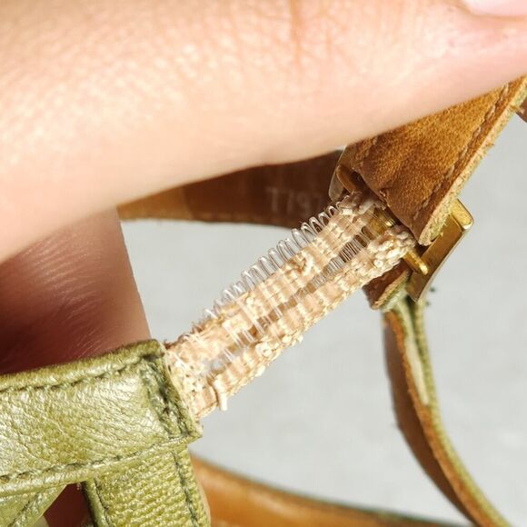 CHIE MIHARA Women's US7-7,5 EU38 Oliv Green Leather Caged Heels Strappy Sandals - Picture 16 of 16